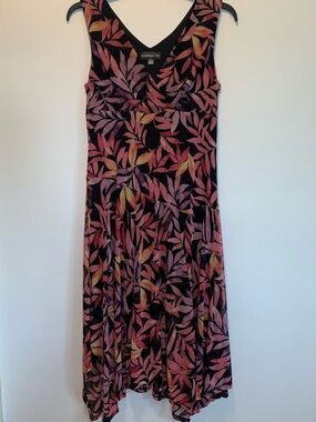 Harper 241 Leaf Botanical Autumn Midi Desss Medium Handkerchief Hem Sleeveless